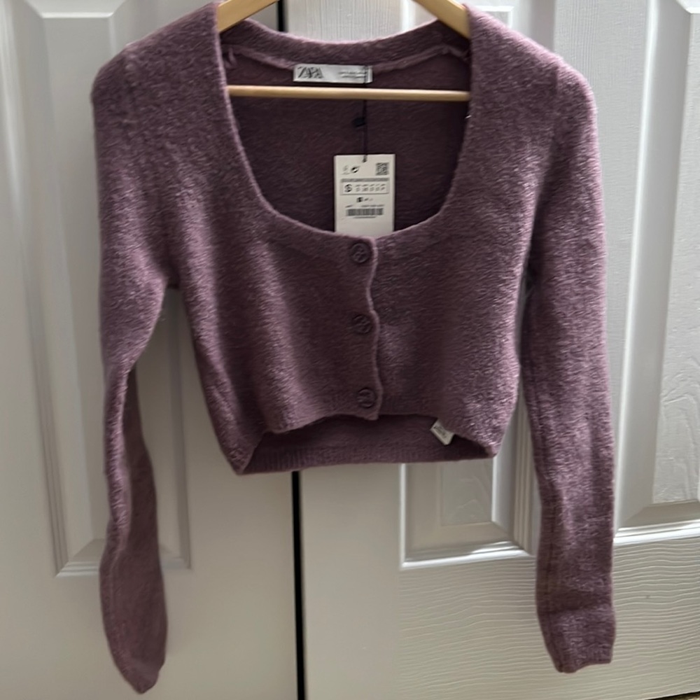 Zara purple square neck crop cardigan nwt